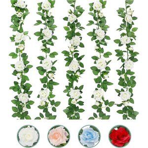 5Pcs 32.5FT White Flower Rose Garland Fake Vines Faux Artificial Floral Garland